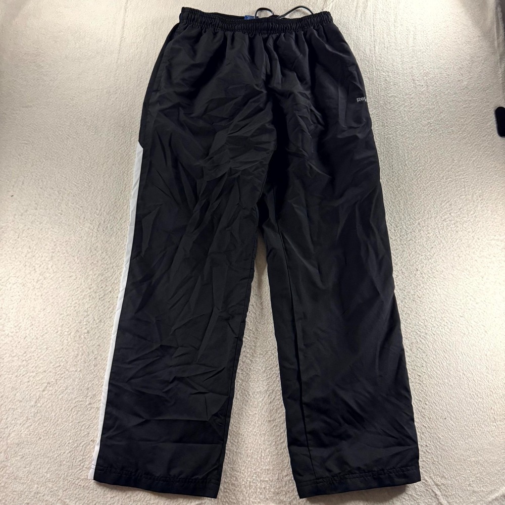 Reebok Track Pants Mens Medium Black Good White Stripe Mesh Lined Windbreaker